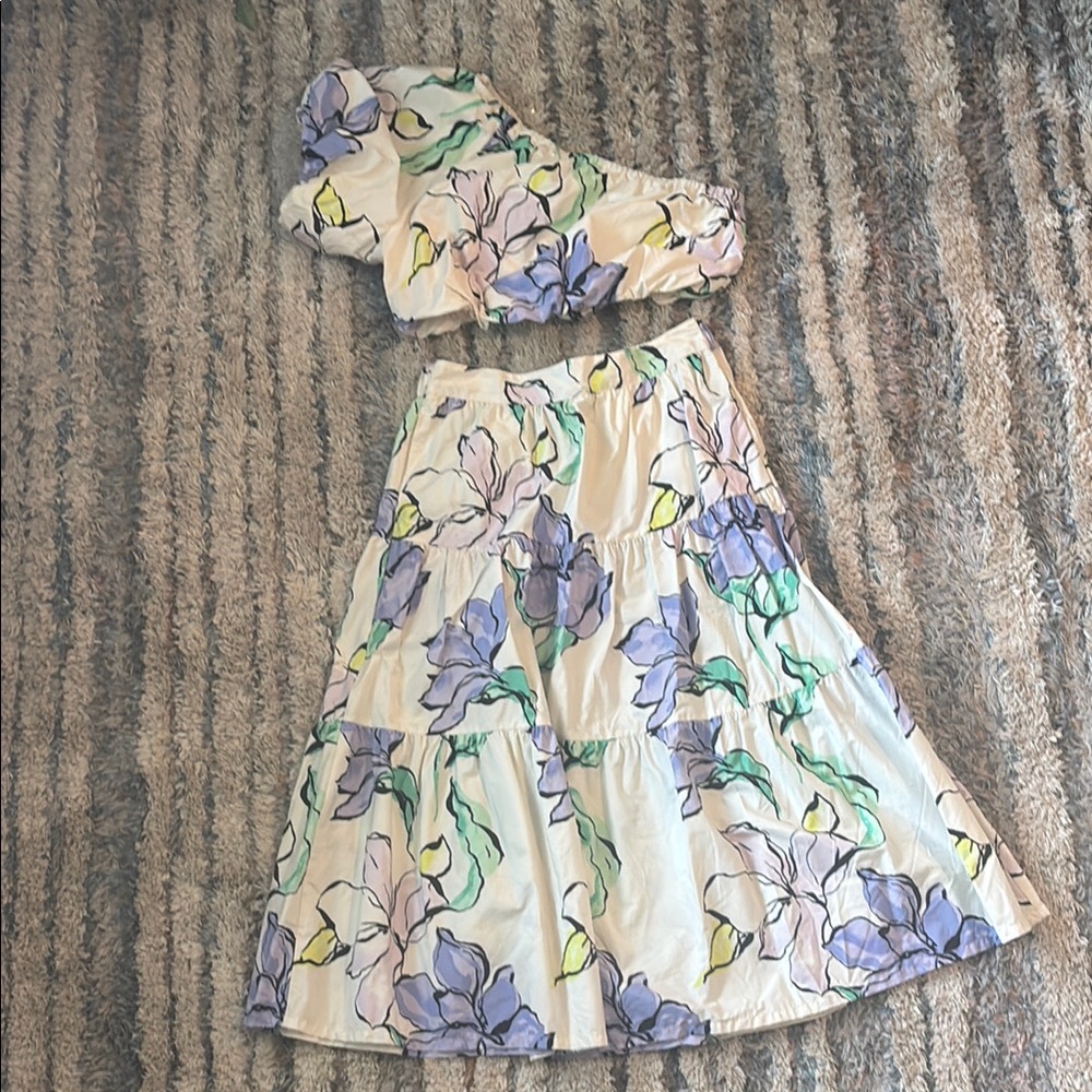 a new day Kids Floral One-Shoulder Dress - Cream, Purple, Green